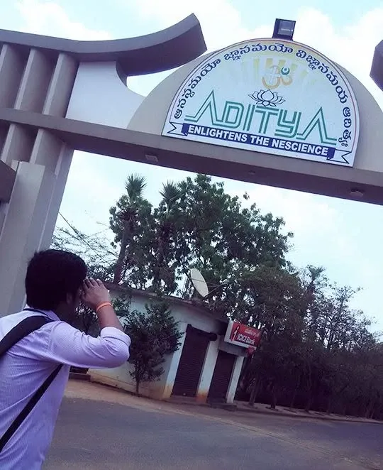 Rahul at the Aditya Engineering College gate on the last day of college